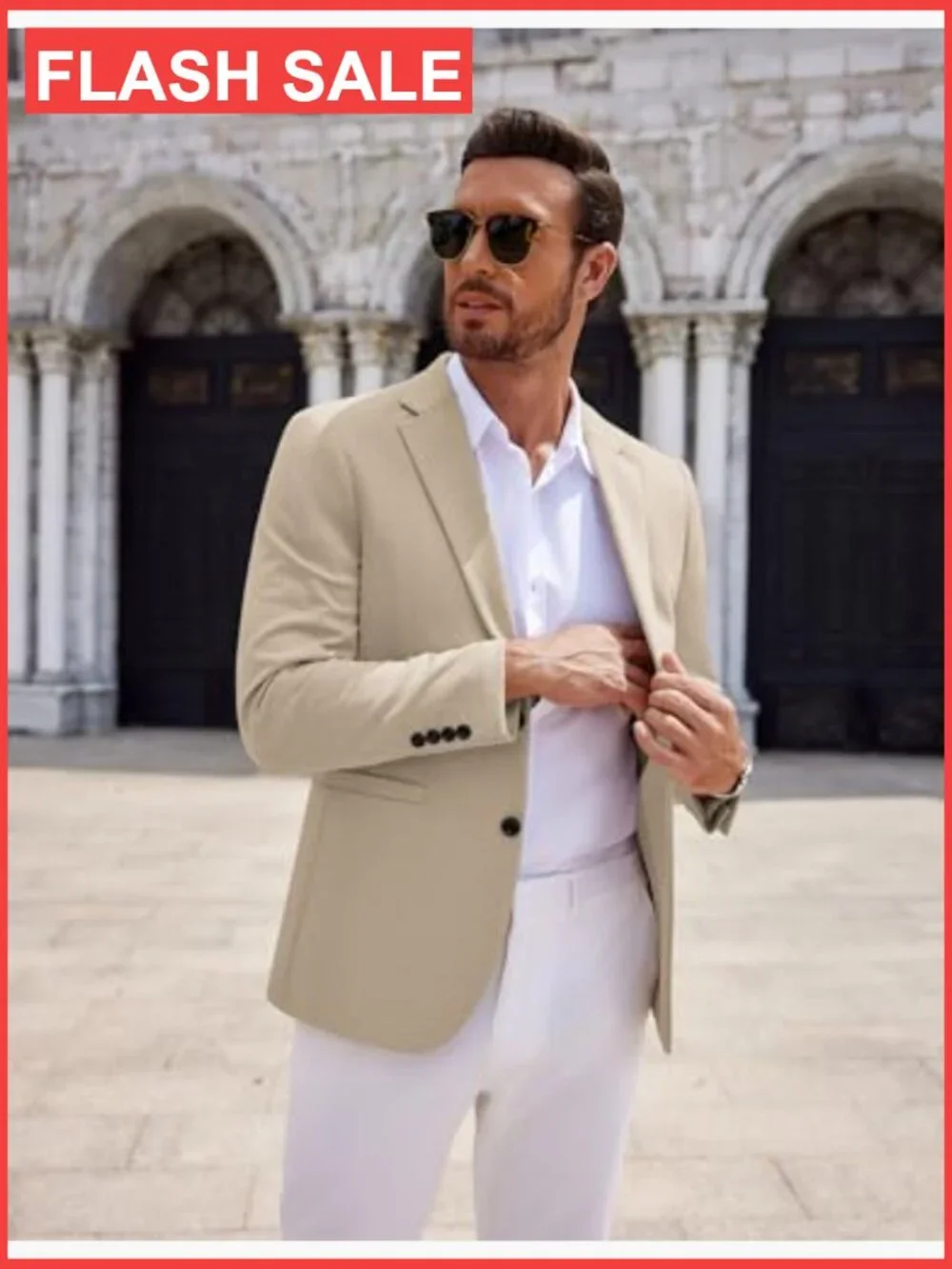 Men's Casual Knit Sport Coat Blazer Slim Fit Two Button Notched Lapel